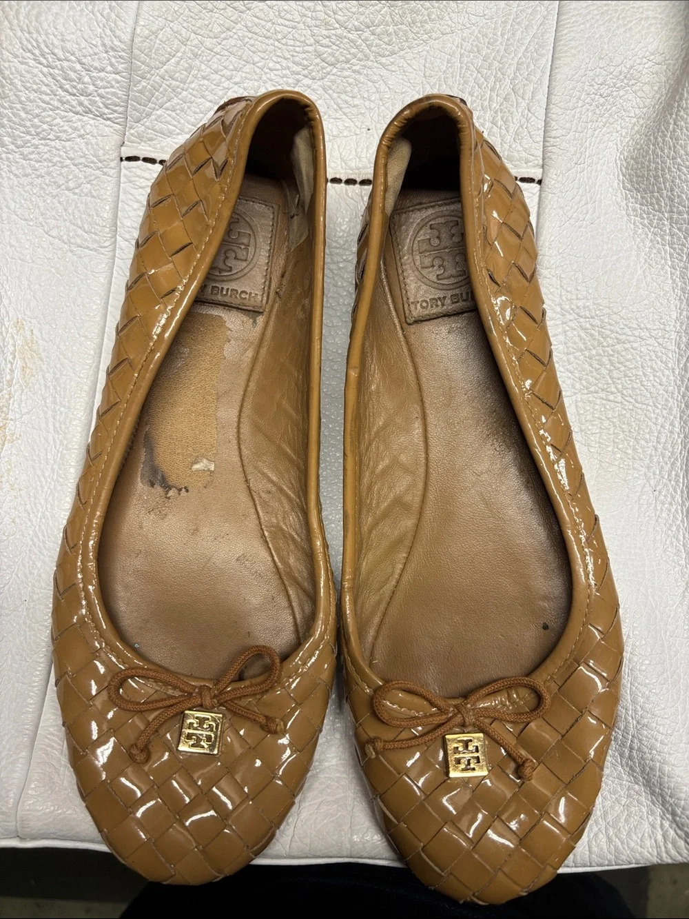 Tory Burch Caramel Woven Patent Leather Ballet Flats